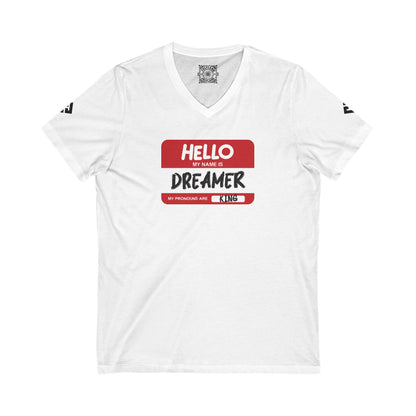 Dreamer V-Neck Tee - Inspirational Graphic Shirt for Creatives, Casual Wear, Gift for Dreamers, Motivational Apparel, Unisex Fashion